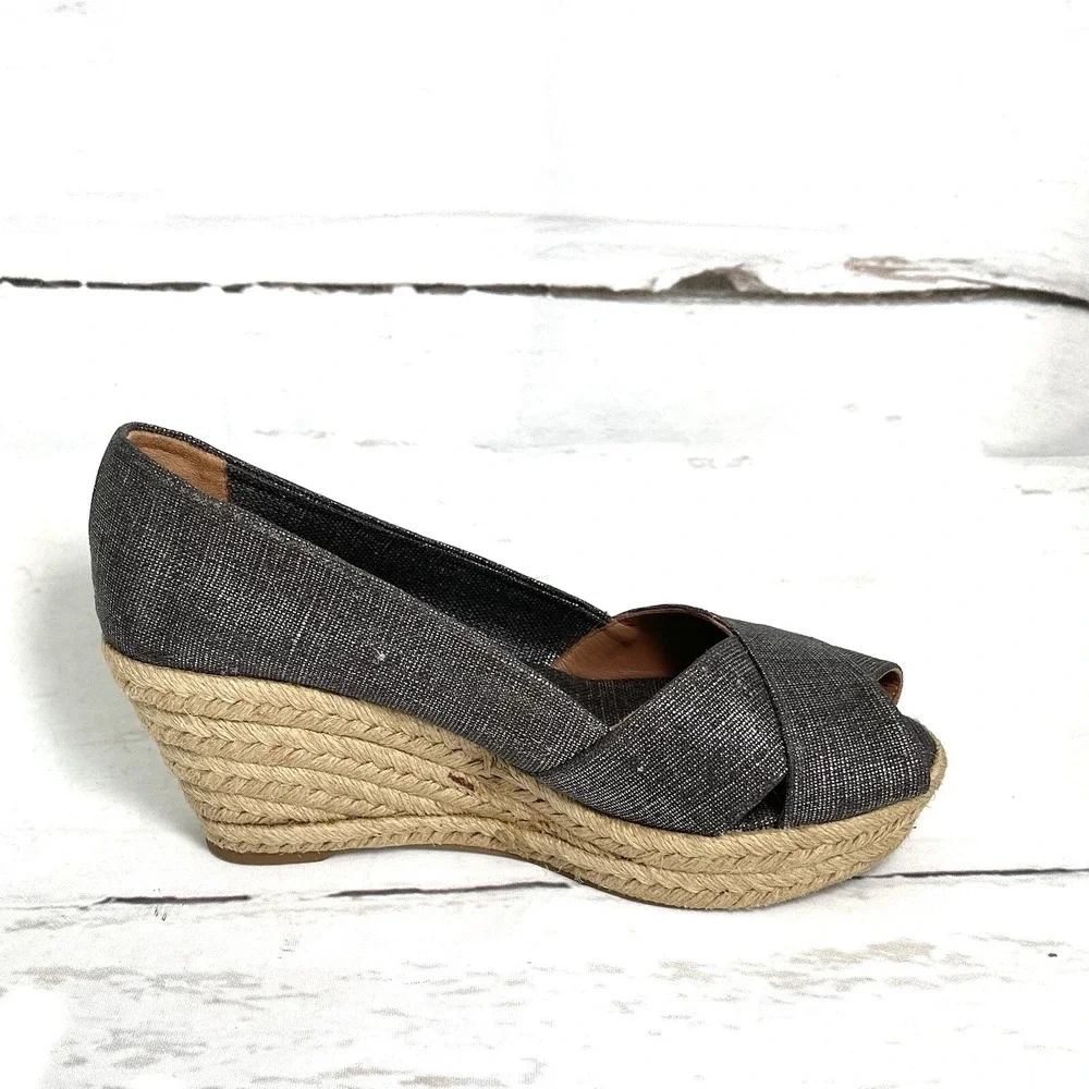 Tory Burch Filipa Shoes Women's 9.5B Pewter Espadrilles Peep Toe Wedges